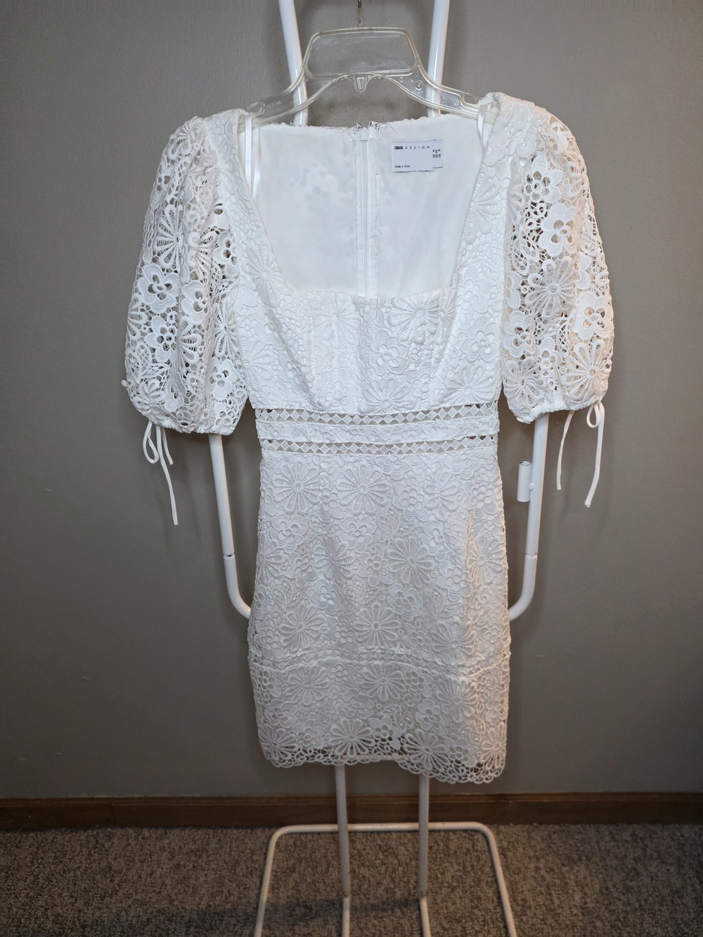 ASOS Design White Floral Lace Puff-Sleeve Mini Dress
